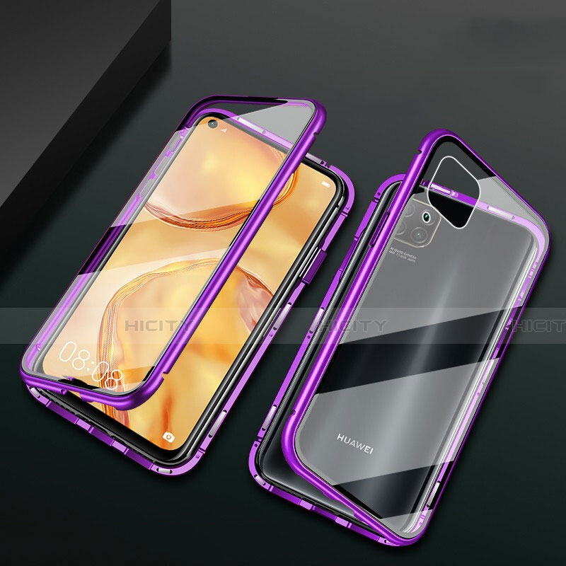 Coque Rebord Bumper Luxe Aluminum Metal Miroir 360 Degres Housse Etui Aimant M02 pour Huawei Nova 7i Violet Plus