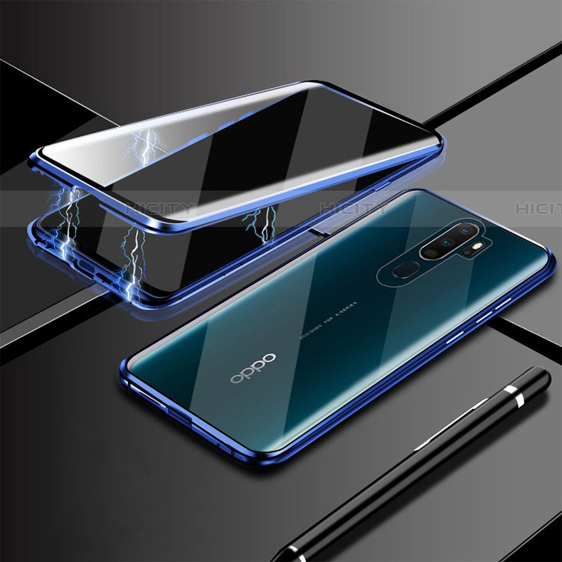 Coque Rebord Bumper Luxe Aluminum Metal Miroir 360 Degres Housse Etui Aimant M02 pour Oppo A5 (2020) Bleu Plus