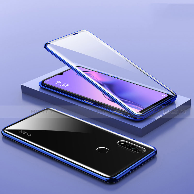 Coque Rebord Bumper Luxe Aluminum Metal Miroir 360 Degres Housse Etui Aimant M02 pour Oppo A8 Bleu Plus