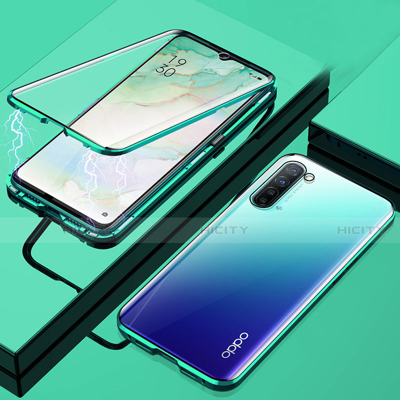 Coque Rebord Bumper Luxe Aluminum Metal Miroir 360 Degres Housse Etui Aimant M02 pour Oppo F15 Vert Plus