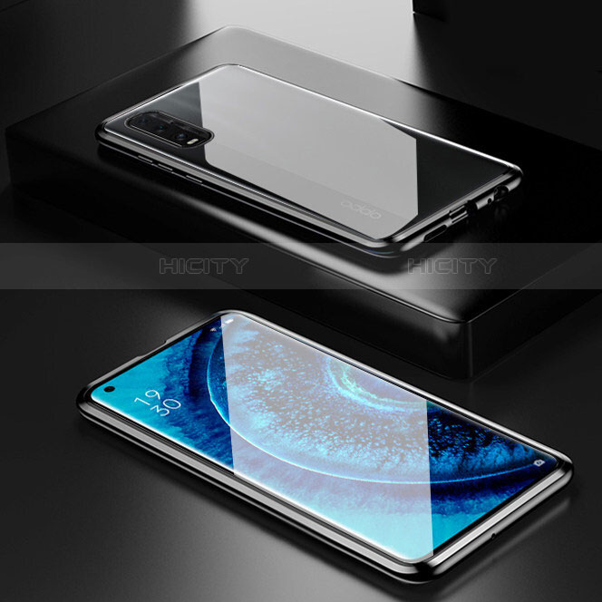 Coque Rebord Bumper Luxe Aluminum Metal Miroir 360 Degres Housse Etui Aimant M02 pour Oppo Find X2 Noir Plus