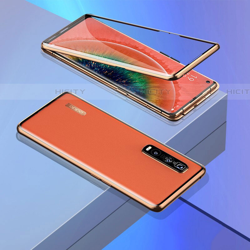 Coque Rebord Bumper Luxe Aluminum Metal Miroir 360 Degres Housse Etui Aimant M02 pour Oppo Find X2 Pro Orange Plus