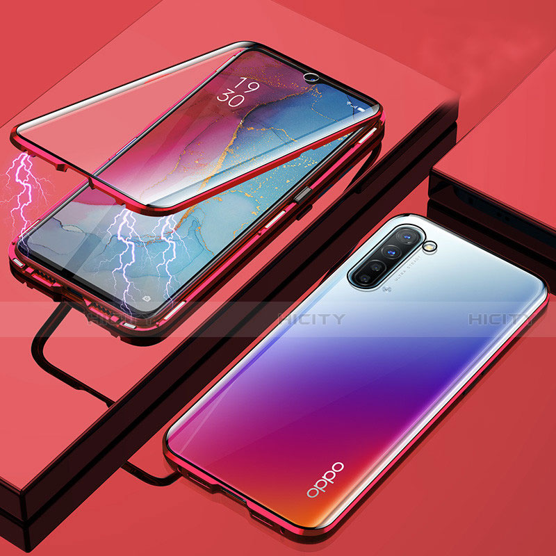 Coque Rebord Bumper Luxe Aluminum Metal Miroir 360 Degres Housse Etui Aimant M02 pour Oppo K7 5G Rouge Plus