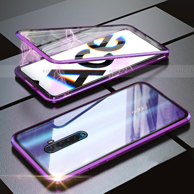 Coque Rebord Bumper Luxe Aluminum Metal Miroir 360 Degres Housse Etui Aimant M02 pour Oppo Reno Ace Violet Plus