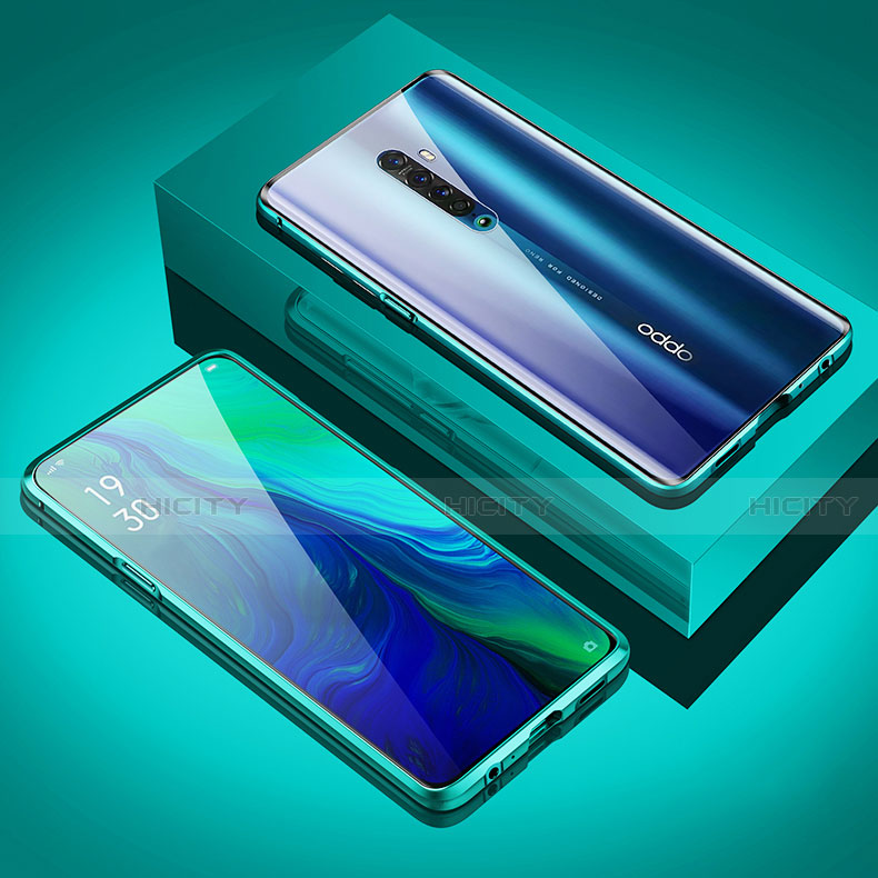 Coque Rebord Bumper Luxe Aluminum Metal Miroir 360 Degres Housse Etui Aimant M02 pour Oppo Reno2 Cyan Plus