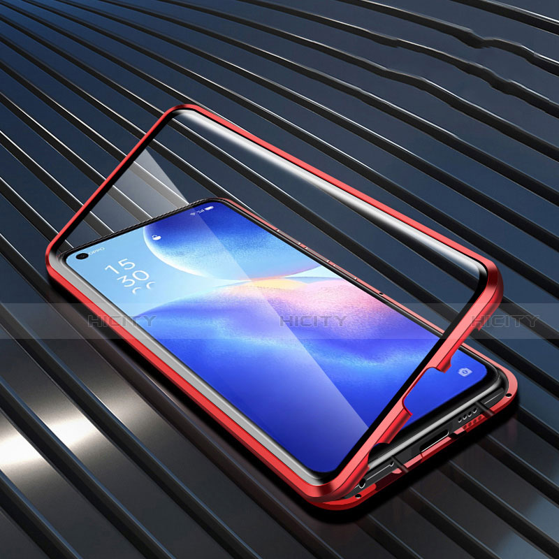 Coque Rebord Bumper Luxe Aluminum Metal Miroir 360 Degres Housse Etui Aimant M02 pour Oppo Reno5 5G Rouge Plus