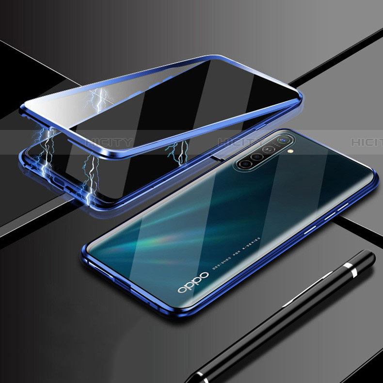 Coque Rebord Bumper Luxe Aluminum Metal Miroir 360 Degres Housse Etui Aimant M02 pour Realme X2 Bleu Plus