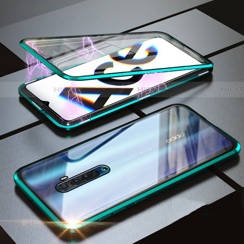 Coque Rebord Bumper Luxe Aluminum Metal Miroir 360 Degres Housse Etui Aimant M02 pour Realme X2 Pro Vert Plus