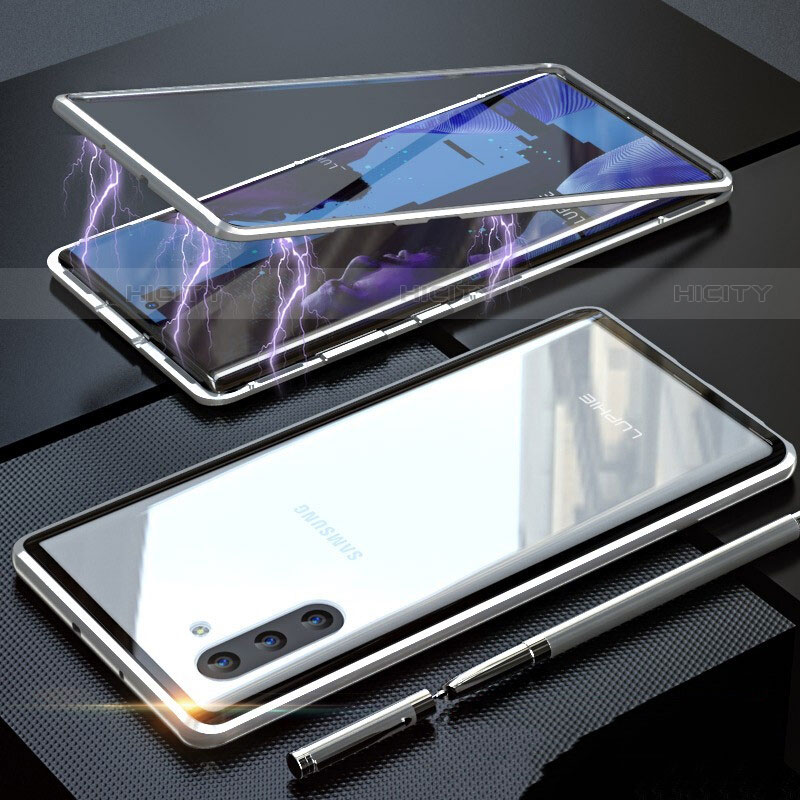 Coque Rebord Bumper Luxe Aluminum Metal Miroir 360 Degres Housse Etui Aimant M02 pour Samsung Galaxy Note 10 5G Argent Plus