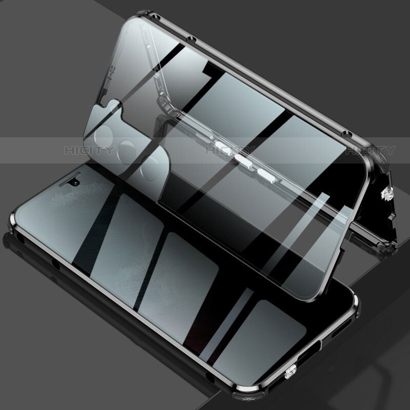 Coque Rebord Bumper Luxe Aluminum Metal Miroir 360 Degres Housse Etui Aimant M02 pour Samsung Galaxy S21 5G Noir Plus