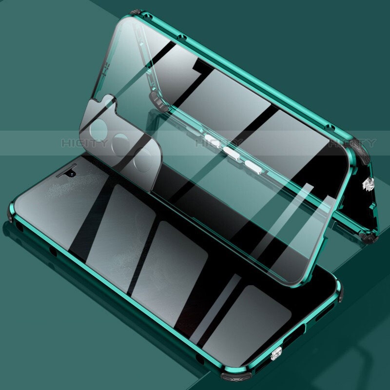 Coque Rebord Bumper Luxe Aluminum Metal Miroir 360 Degres Housse Etui Aimant M02 pour Samsung Galaxy S22 5G Vert Plus