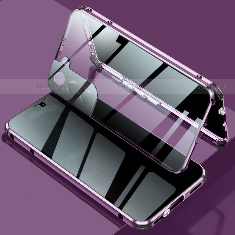 Coque Rebord Bumper Luxe Aluminum Metal Miroir 360 Degres Housse Etui Aimant M02 pour Samsung Galaxy S22 Plus 5G Violet Plus