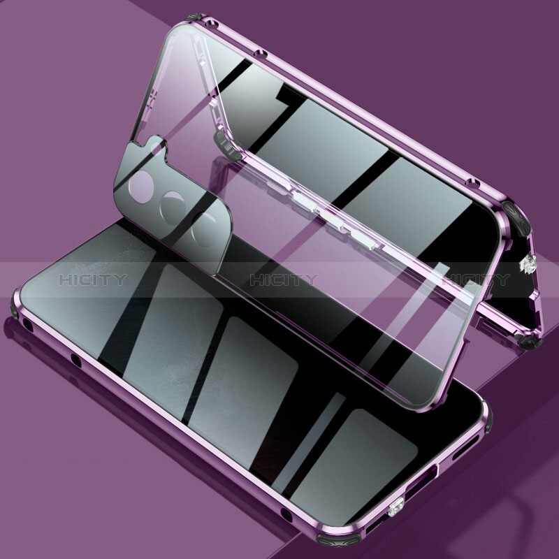 Coque Rebord Bumper Luxe Aluminum Metal Miroir 360 Degres Housse Etui Aimant M02 pour Samsung Galaxy S24 Plus 5G Violet Plus