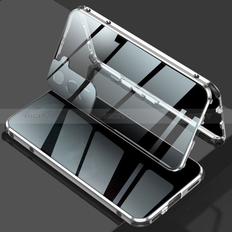 Coque Rebord Bumper Luxe Aluminum Metal Miroir 360 Degres Housse Etui Aimant M02 pour Samsung Galaxy S25 5G Argent Plus