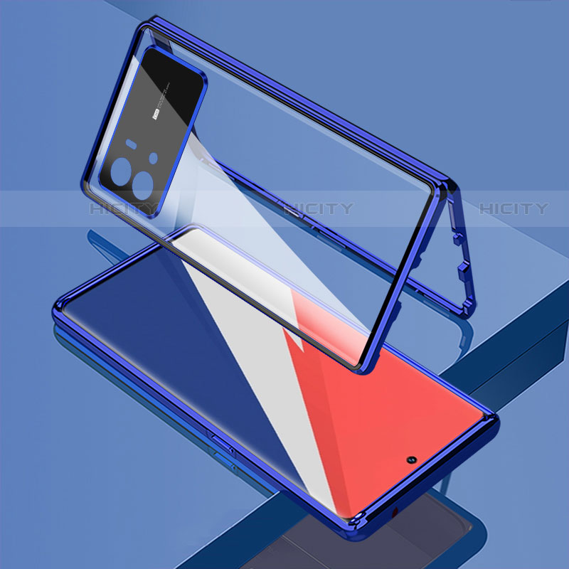 Coque Rebord Bumper Luxe Aluminum Metal Miroir 360 Degres Housse Etui Aimant M02 pour Vivo iQOO 9 Pro 5G Bleu Plus