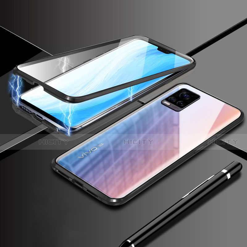 Coque Rebord Bumper Luxe Aluminum Metal Miroir 360 Degres Housse Etui Aimant M02 pour Vivo V20 Pro 5G Noir Plus