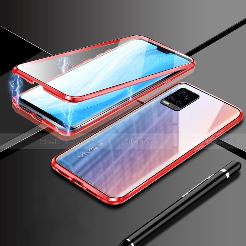 Coque Rebord Bumper Luxe Aluminum Metal Miroir 360 Degres Housse Etui Aimant M02 pour Vivo V20 Pro 5G Rouge Plus