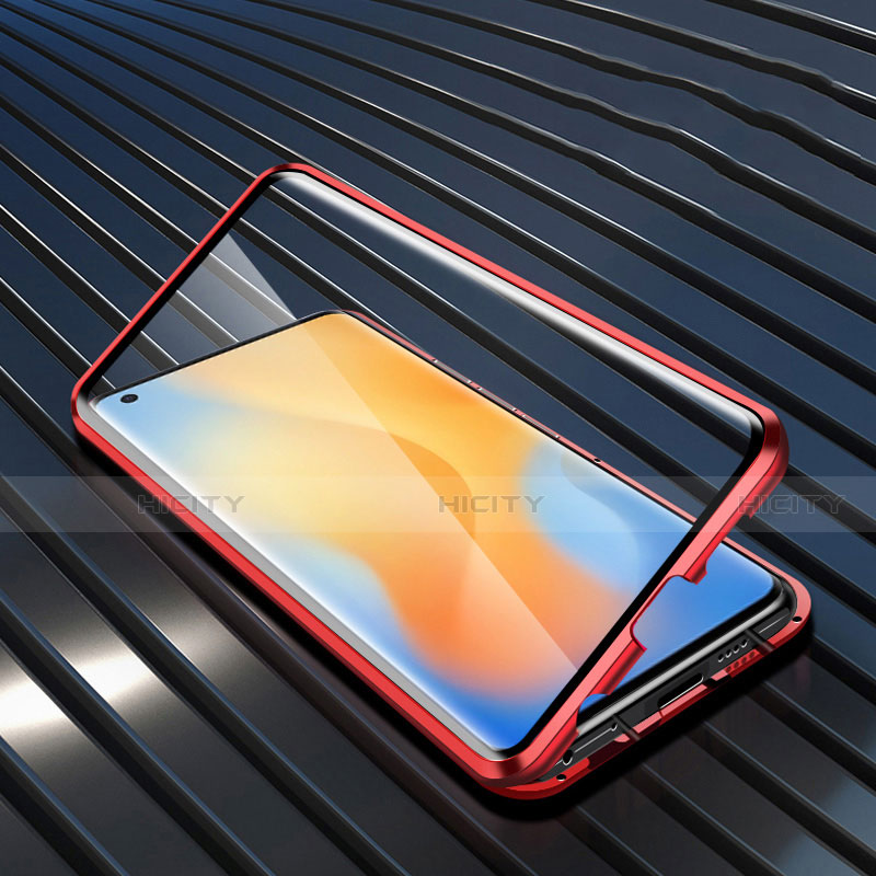 Coque Rebord Bumper Luxe Aluminum Metal Miroir 360 Degres Housse Etui Aimant M02 pour Vivo X50 Pro 5G Rouge Plus