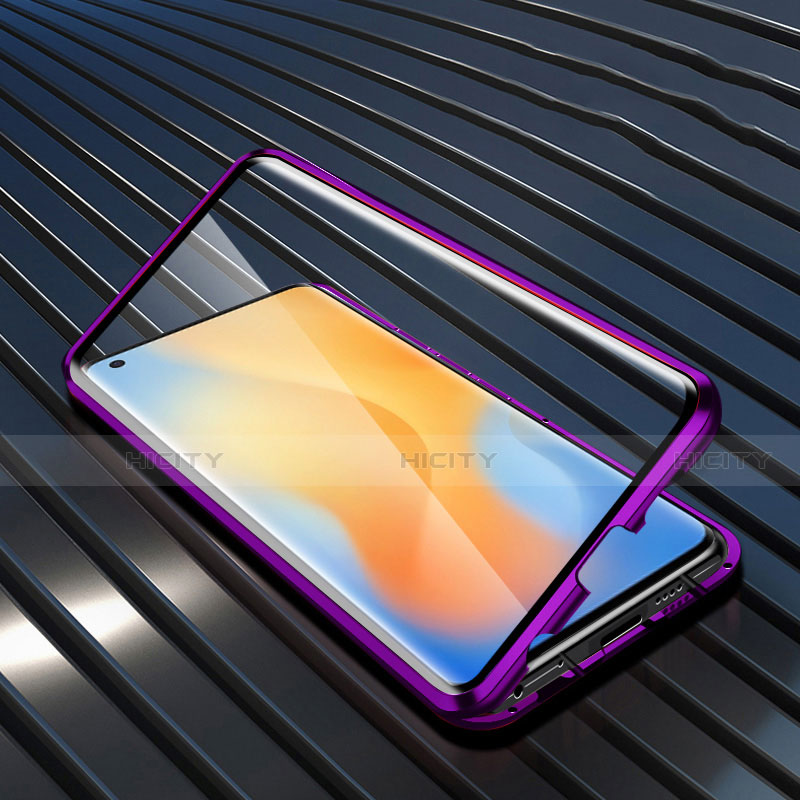 Coque Rebord Bumper Luxe Aluminum Metal Miroir 360 Degres Housse Etui Aimant M02 pour Vivo X50 Pro 5G Violet Plus