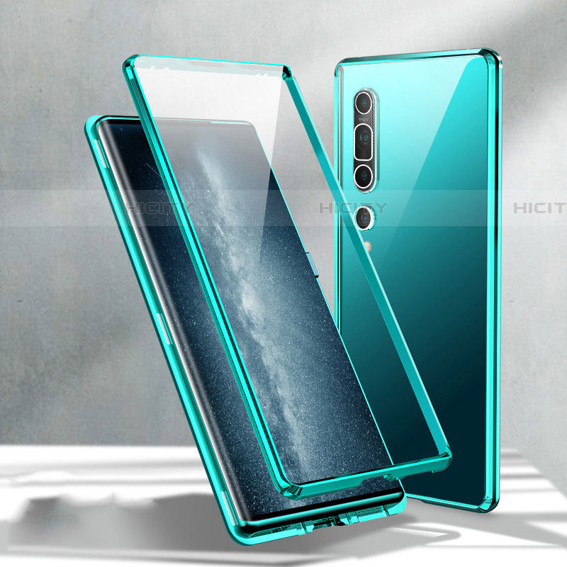 Coque Rebord Bumper Luxe Aluminum Metal Miroir 360 Degres Housse Etui Aimant M02 pour Xiaomi Mi 10 Cyan Plus