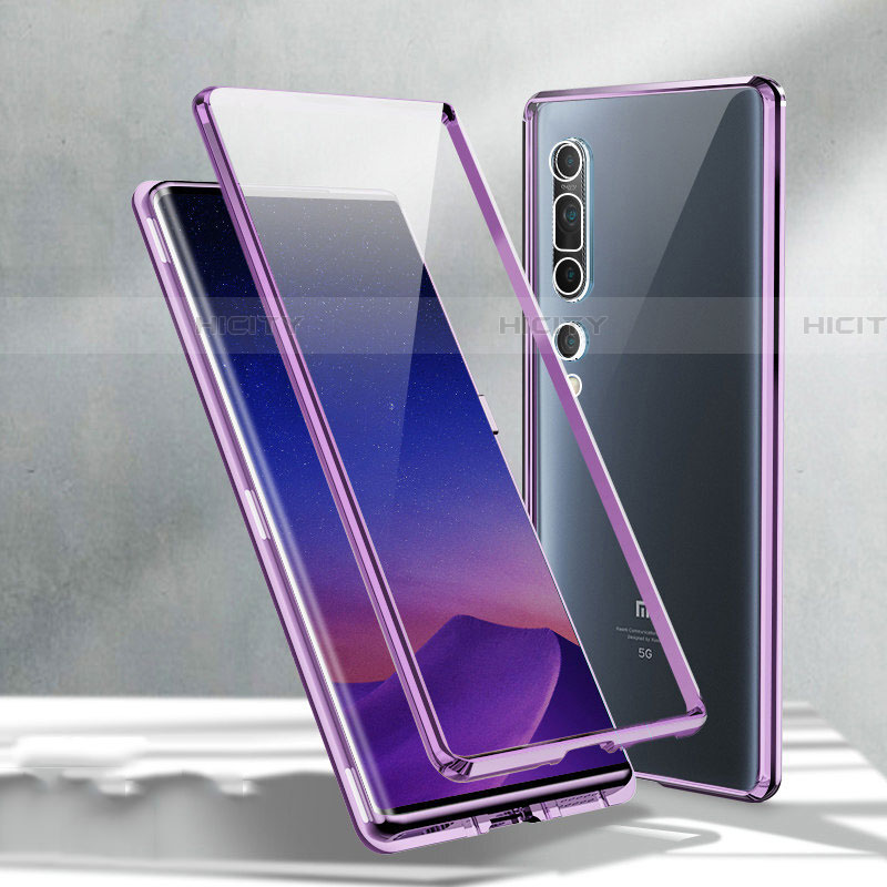 Coque Rebord Bumper Luxe Aluminum Metal Miroir 360 Degres Housse Etui Aimant M02 pour Xiaomi Mi 10 Violet Plus