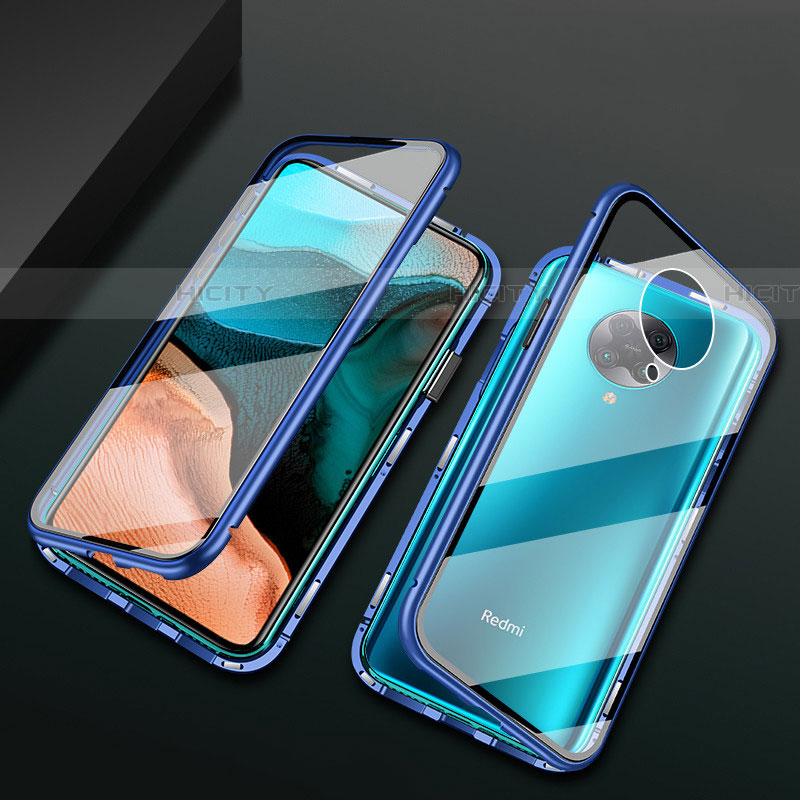 Coque Rebord Bumper Luxe Aluminum Metal Miroir 360 Degres Housse Etui Aimant M02 pour Xiaomi Poco F2 Pro Bleu Plus