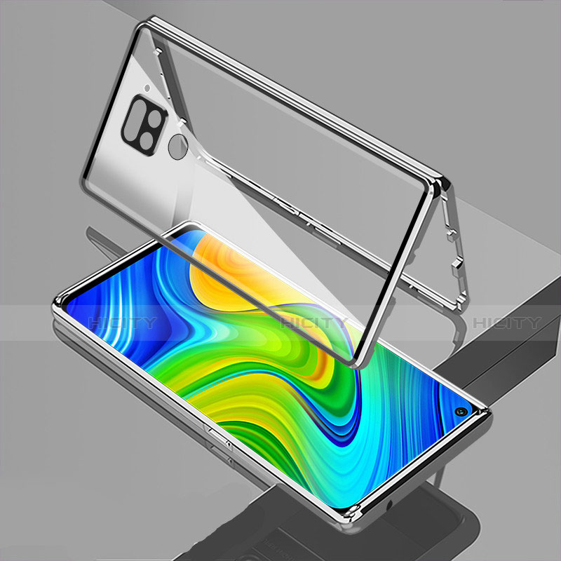 Coque Rebord Bumper Luxe Aluminum Metal Miroir 360 Degres Housse Etui Aimant M02 pour Xiaomi Redmi Note 9 Argent Plus