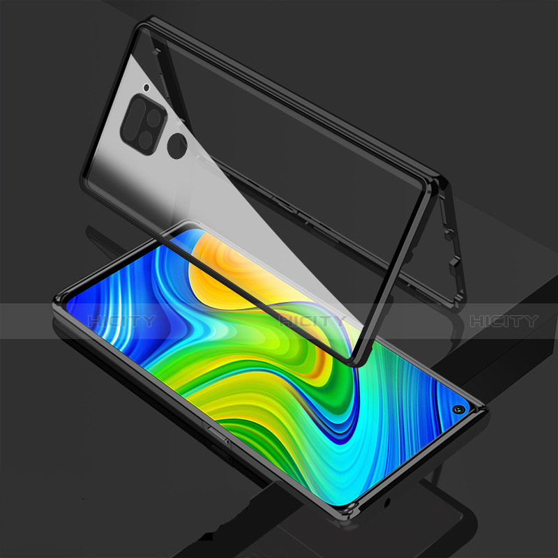 Coque Rebord Bumper Luxe Aluminum Metal Miroir 360 Degres Housse Etui Aimant M02 pour Xiaomi Redmi Note 9 Noir Plus