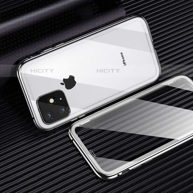 Coque Rebord Bumper Luxe Aluminum Metal Miroir 360 Degres Housse Etui Aimant M03 pour Apple iPhone 11 Pro Blanc Plus