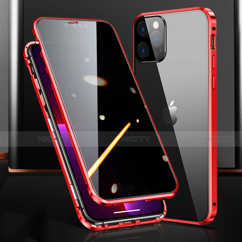 Coque Rebord Bumper Luxe Aluminum Metal Miroir 360 Degres Housse Etui Aimant M03 pour Apple iPhone 13 Pro Max Rouge Plus