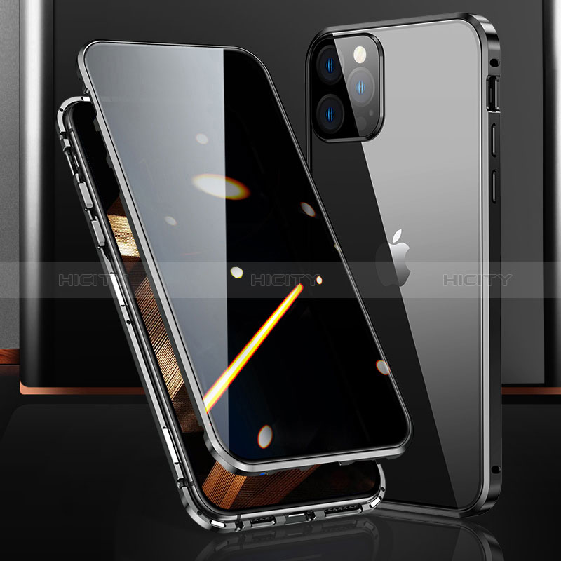 Coque Rebord Bumper Luxe Aluminum Metal Miroir 360 Degres Housse Etui Aimant M03 pour Apple iPhone 14 Pro Max Noir Plus