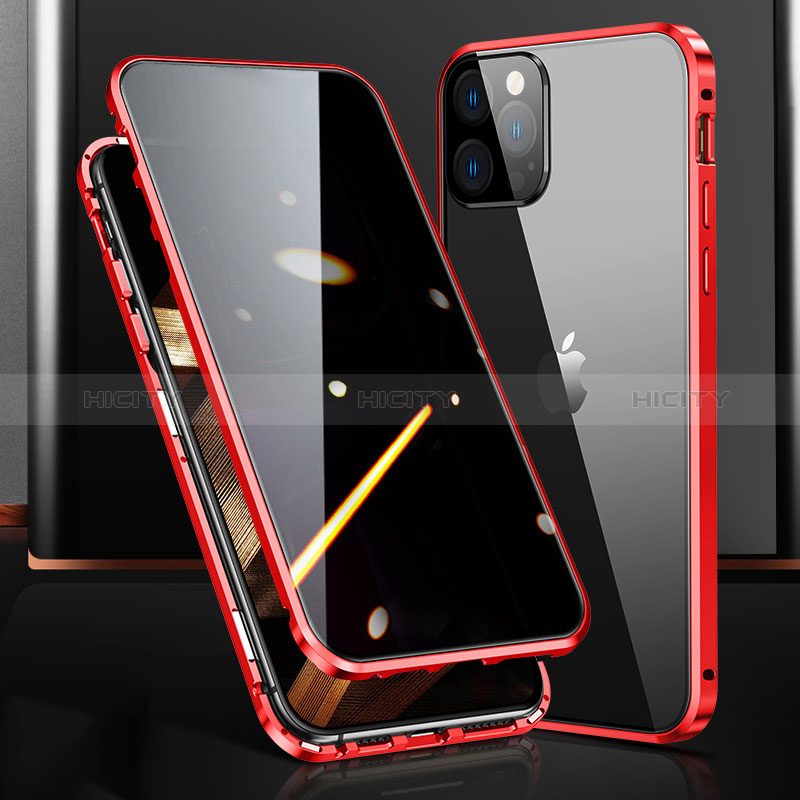 Coque Rebord Bumper Luxe Aluminum Metal Miroir 360 Degres Housse Etui Aimant M03 pour Apple iPhone 14 Pro Max Rouge Plus