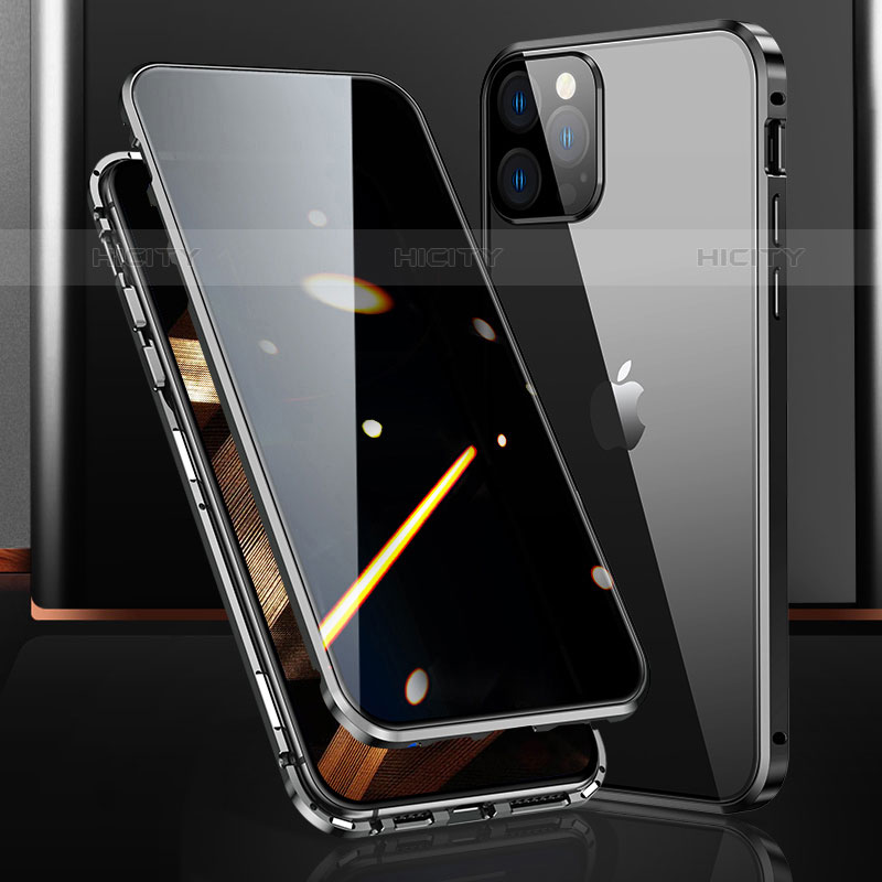 Coque Rebord Bumper Luxe Aluminum Metal Miroir 360 Degres Housse Etui Aimant M03 pour Apple iPhone 15 Pro Noir Plus