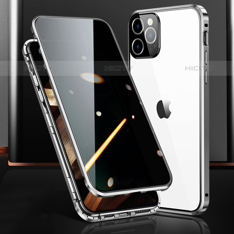 Coque Rebord Bumper Luxe Aluminum Metal Miroir 360 Degres Housse Etui Aimant M03 pour Apple iPhone 16 Pro Max Argent Plus