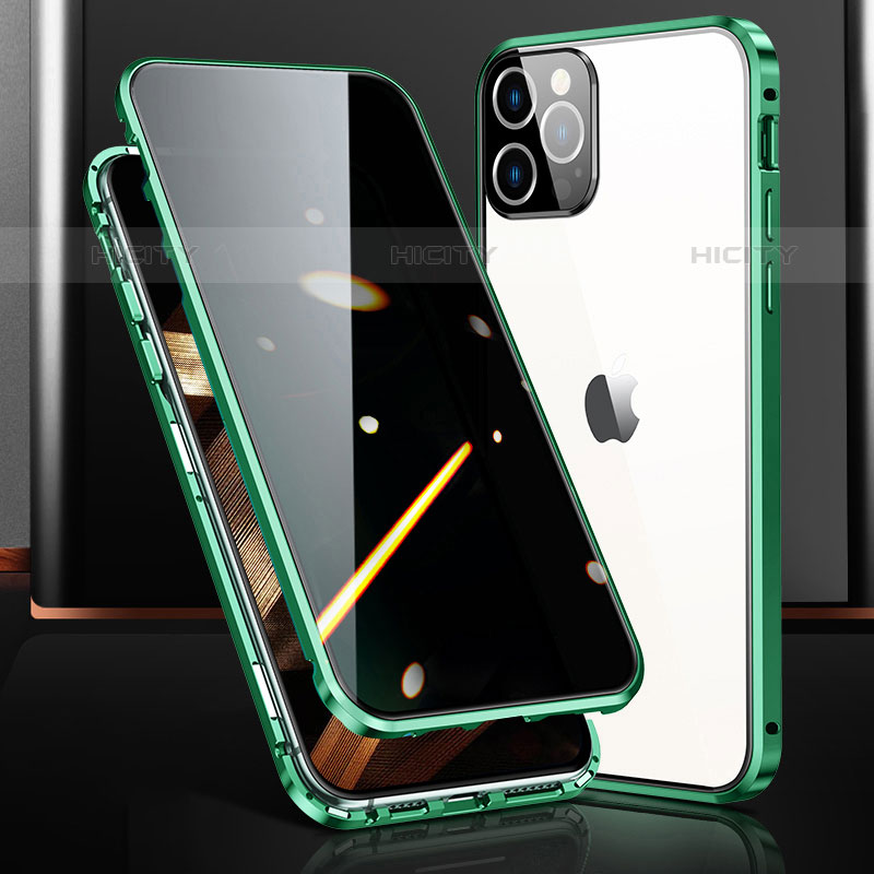 Coque Rebord Bumper Luxe Aluminum Metal Miroir 360 Degres Housse Etui Aimant M03 pour Apple iPhone 16 Pro Max Vert Plus