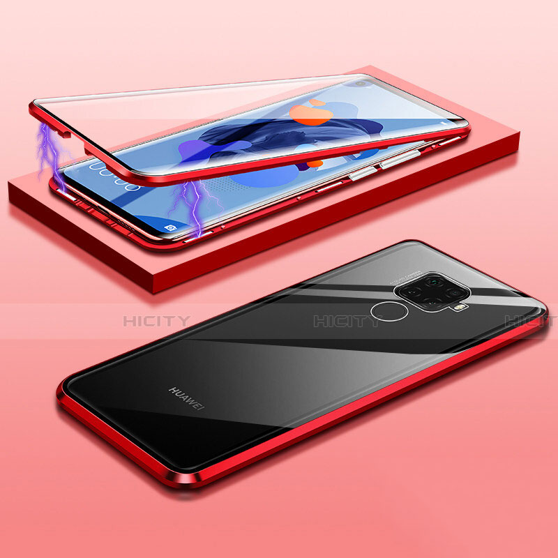 Coque Rebord Bumper Luxe Aluminum Metal Miroir 360 Degres Housse Etui Aimant M03 pour Huawei Mate 30 Lite Rouge Plus