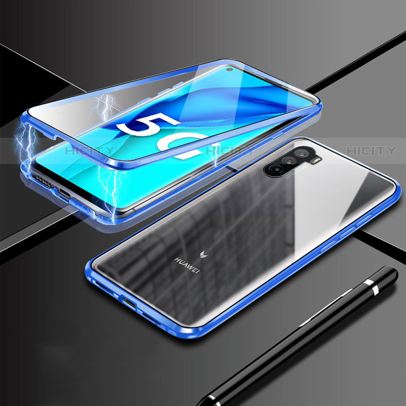 Coque Rebord Bumper Luxe Aluminum Metal Miroir 360 Degres Housse Etui Aimant M03 pour Huawei Mate 40 Lite 5G Bleu Plus