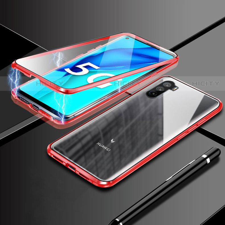 Coque Rebord Bumper Luxe Aluminum Metal Miroir 360 Degres Housse Etui Aimant M03 pour Huawei Mate 40 Lite 5G Rouge Plus