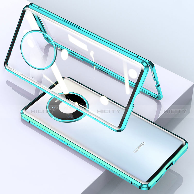 Coque Rebord Bumper Luxe Aluminum Metal Miroir 360 Degres Housse Etui Aimant M03 pour Huawei Mate 40E Pro 4G Cyan Plus