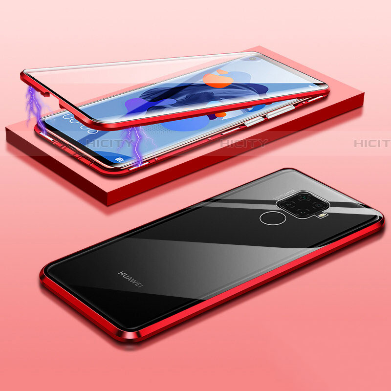 Coque Rebord Bumper Luxe Aluminum Metal Miroir 360 Degres Housse Etui Aimant M03 pour Huawei Nova 5i Pro Rouge Plus