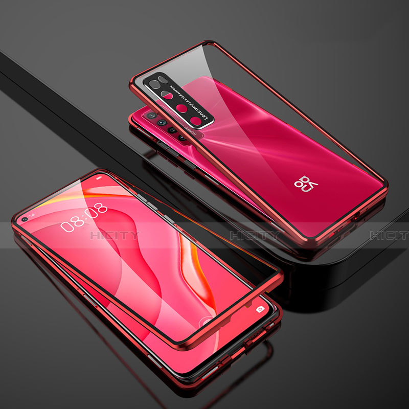 Coque Rebord Bumper Luxe Aluminum Metal Miroir 360 Degres Housse Etui Aimant M03 pour Huawei Nova 7 5G Rouge Plus