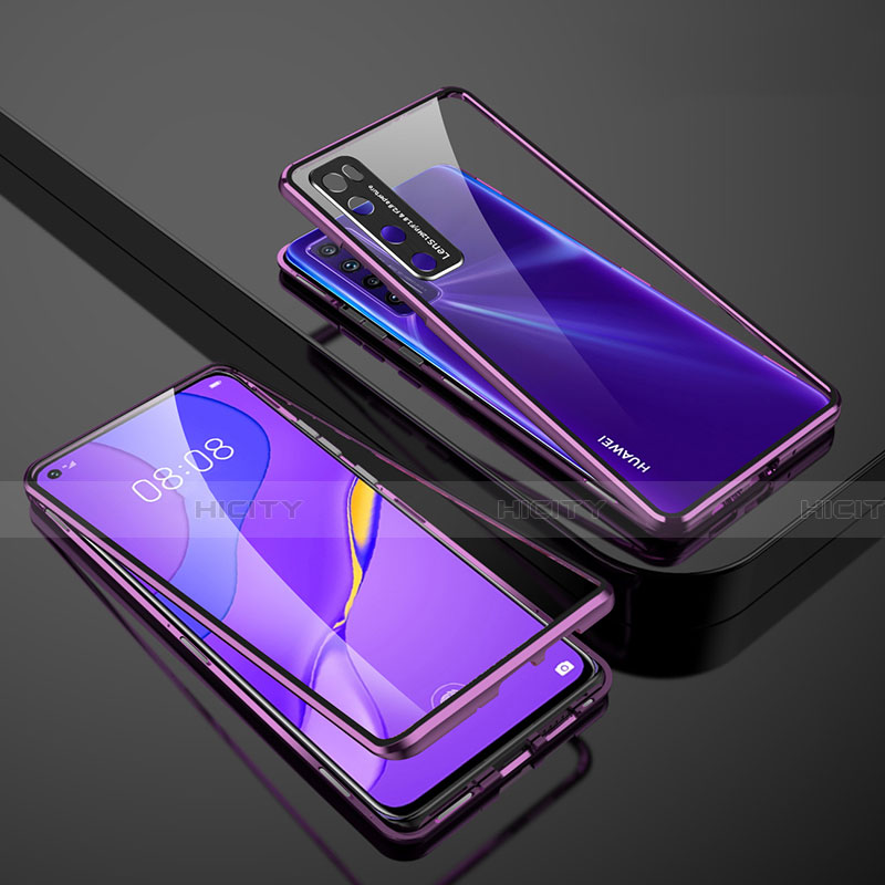 Coque Rebord Bumper Luxe Aluminum Metal Miroir 360 Degres Housse Etui Aimant M03 pour Huawei Nova 7 5G Violet Plus