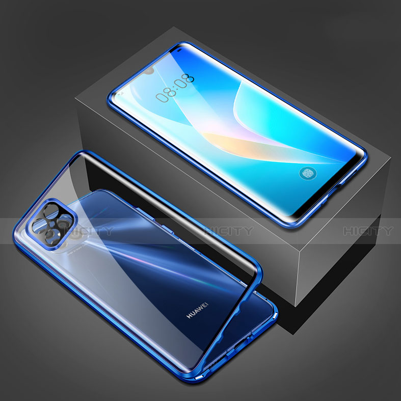 Coque Rebord Bumper Luxe Aluminum Metal Miroir 360 Degres Housse Etui Aimant M03 pour Huawei Nova 8 SE 5G Bleu Plus