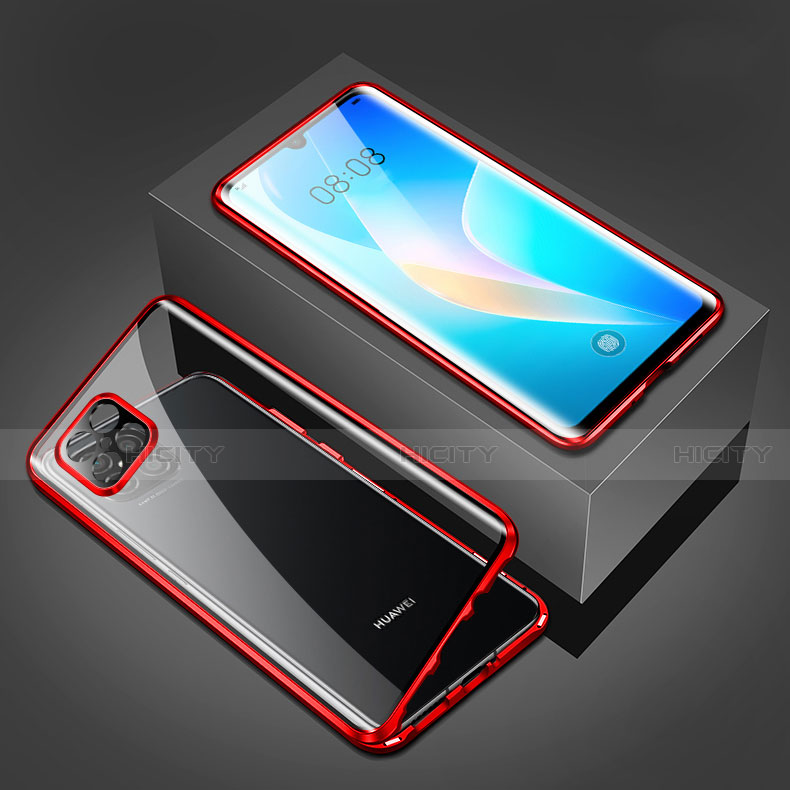 Coque Rebord Bumper Luxe Aluminum Metal Miroir 360 Degres Housse Etui Aimant M03 pour Huawei Nova 8 SE 5G Rouge Plus