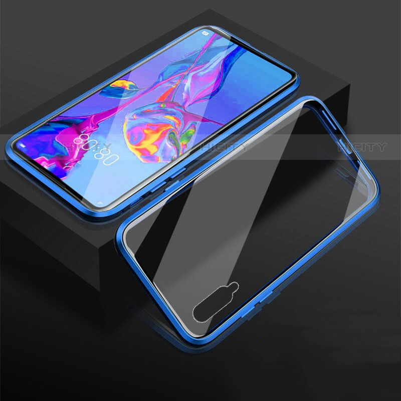 Coque Rebord Bumper Luxe Aluminum Metal Miroir 360 Degres Housse Etui Aimant M03 pour Huawei Y9s Bleu Plus