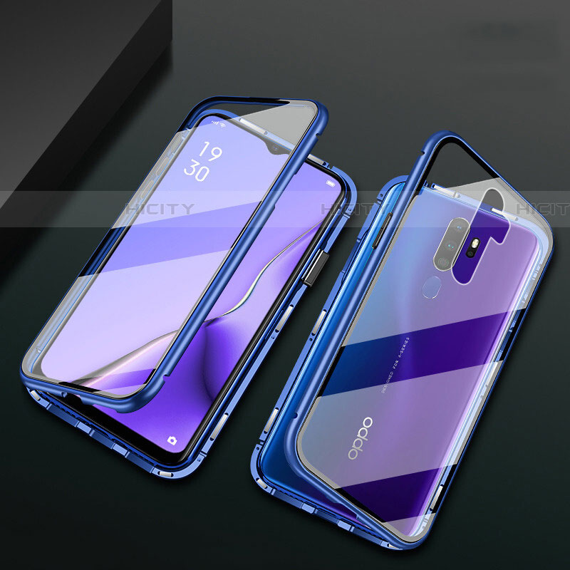 Coque Rebord Bumper Luxe Aluminum Metal Miroir 360 Degres Housse Etui Aimant M03 pour Oppo A11 Bleu Plus