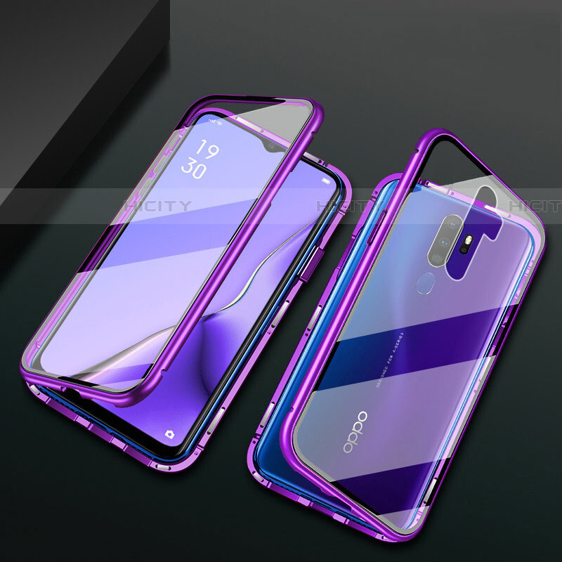 Coque Rebord Bumper Luxe Aluminum Metal Miroir 360 Degres Housse Etui Aimant M03 pour Oppo A11X Violet Plus