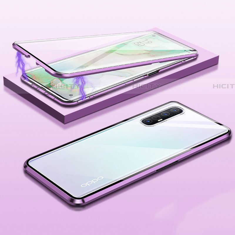 Coque Rebord Bumper Luxe Aluminum Metal Miroir 360 Degres Housse Etui Aimant M03 pour Oppo Find X2 Neo Violet Plus