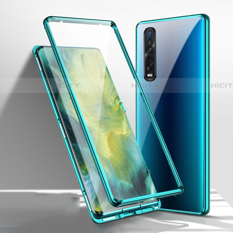 Coque Rebord Bumper Luxe Aluminum Metal Miroir 360 Degres Housse Etui Aimant M03 pour Oppo Find X2 Pro Vert Plus