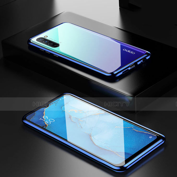 Coque Rebord Bumper Luxe Aluminum Metal Miroir 360 Degres Housse Etui Aimant M03 pour Oppo K7 5G Bleu Plus